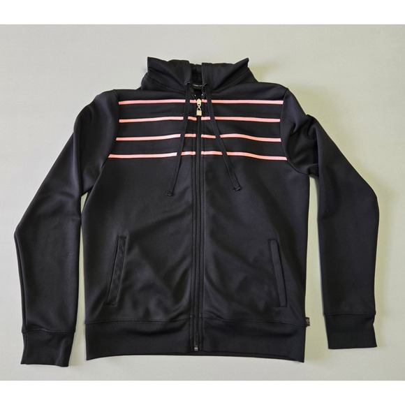 New York & Company Tops - New York & Company Zip Up Hoodie Women Size M Black Pink Striped Activewear